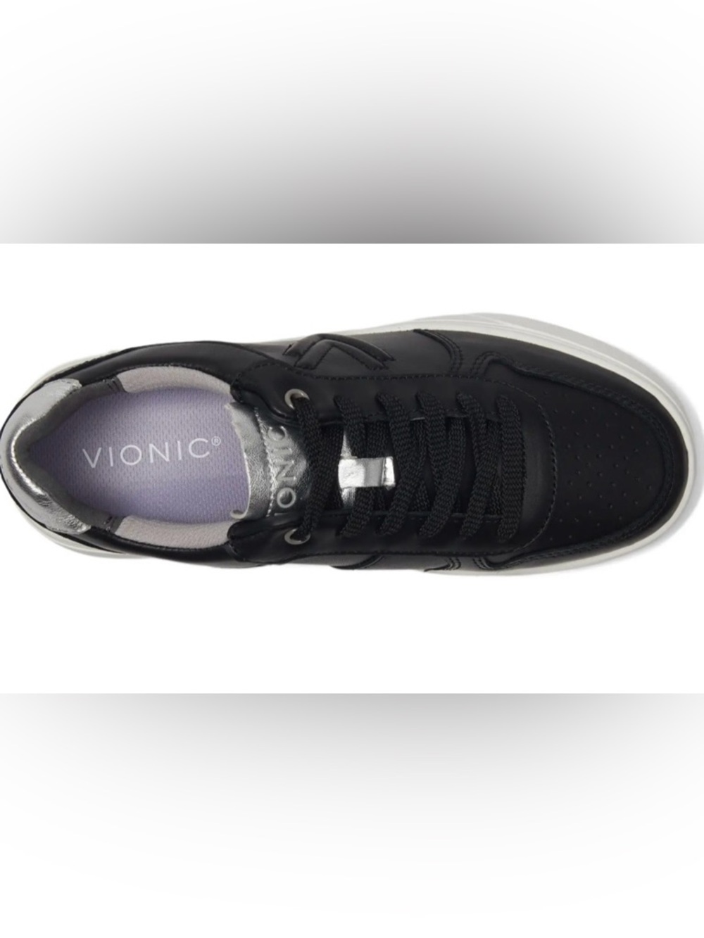 Women’s Vionic Kimmie Court Sneaker Black & Silver Leather 11W - Picture 6 of 16